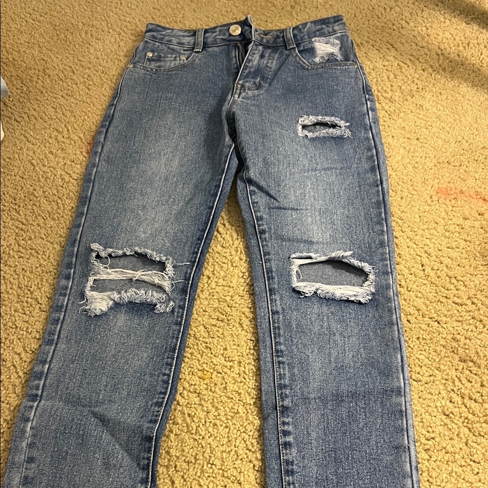 Princess Polly Ripped Blue Skinny Jeans